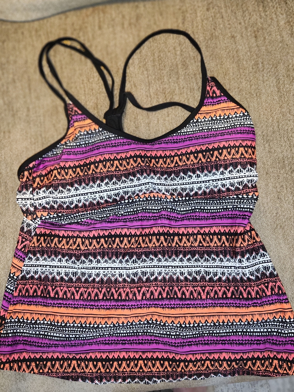 Mossimo Supply Co. Black Tankini Top with Pink and Orange Tribal Stripes